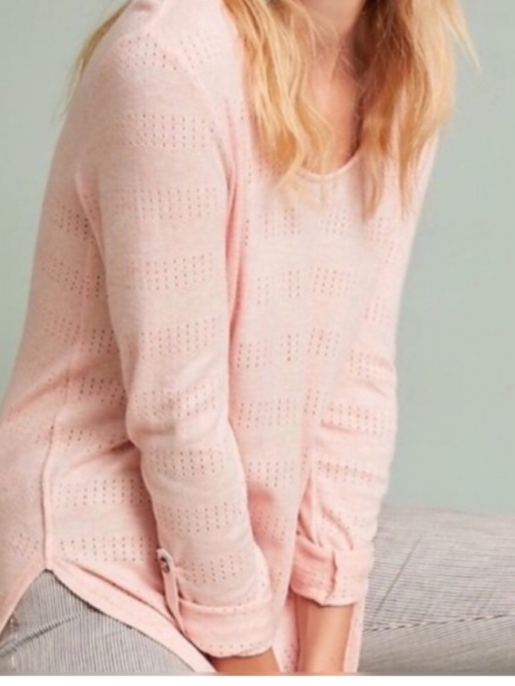 Anthropologie Women's Tops Pale Pink Pointelle Scoop Neck Sweater
